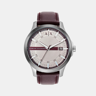 Hampton Men Quartz Grey Dial Analog Leather Watch AX2452