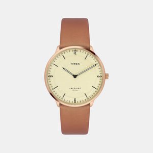 Fashion Men Quartz Beige Dial Analog Leather Watch TWEG22101