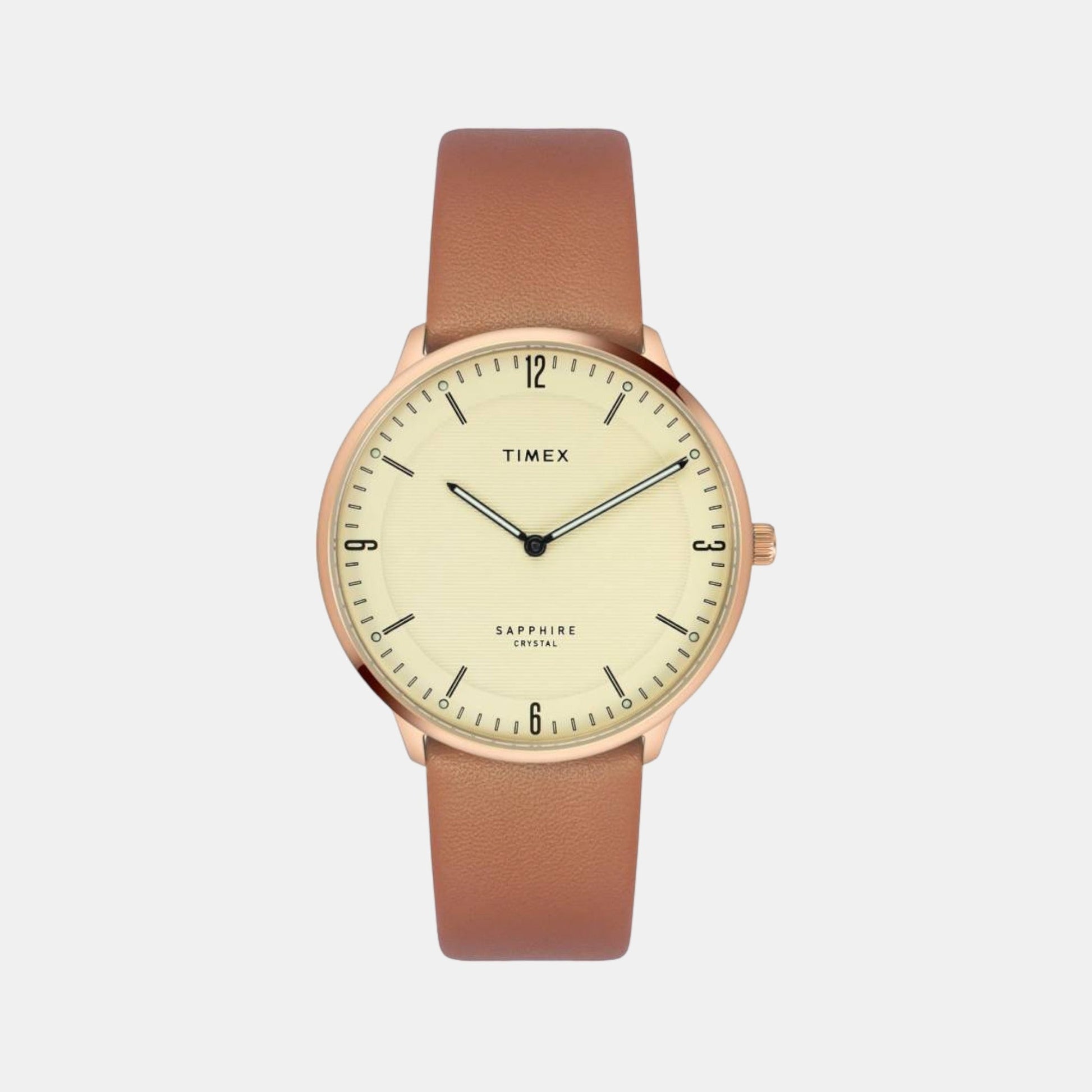 Fashion Men Quartz Beige Dial Analog Leather Watch TWEG22101