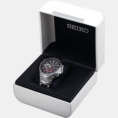 Coutura Men Solar Black Dial Chronograph Stainless Steel Watch SSC743P9