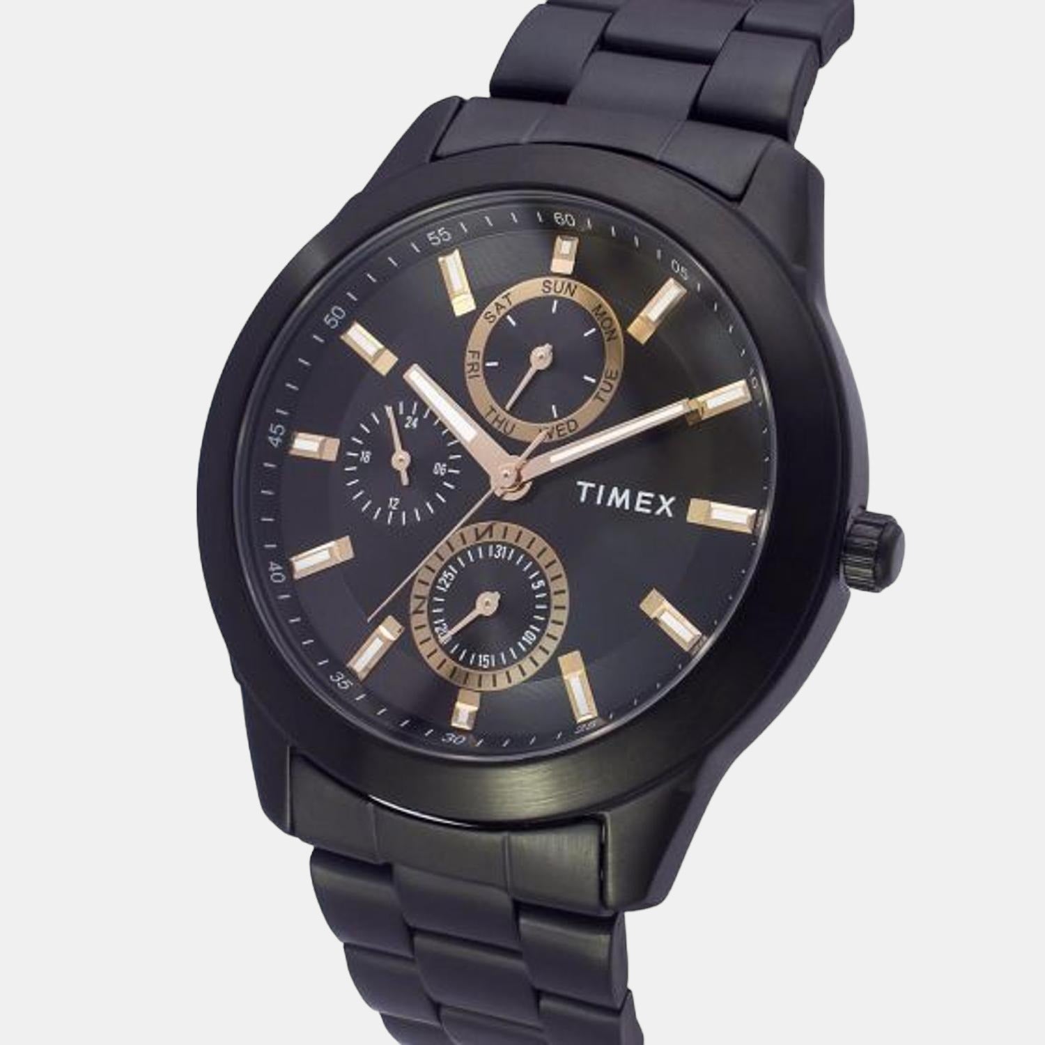 Fashion Men Quartz Black Dial Multi-Function Stainless Steel Watch TWEG18508