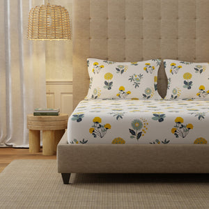 Serene 200 TC 100% Cotton Bedsheet with Pillow Covers - Radiance White