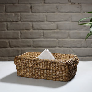 Brown - Handmade Organic Water Hyacinth Rectangular Tissue Box 01