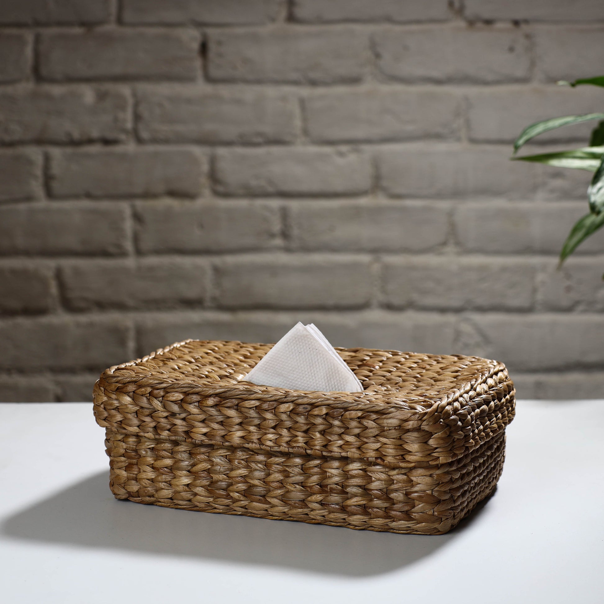 Brown - Handmade Organic Water Hyacinth Rectangular Tissue Box 01