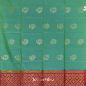 Sky Green With Pinkish Red Pure Kanjivaram Soft Silk Saree