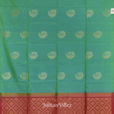 Sky Green With Pinkish Red Pure Kanjivaram Soft Silk Saree