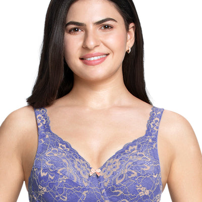 Fiesta Print Non Padded Wired Lace Bra - Periwinkle