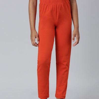 Girls Solid Orange Ankle Length Leggings