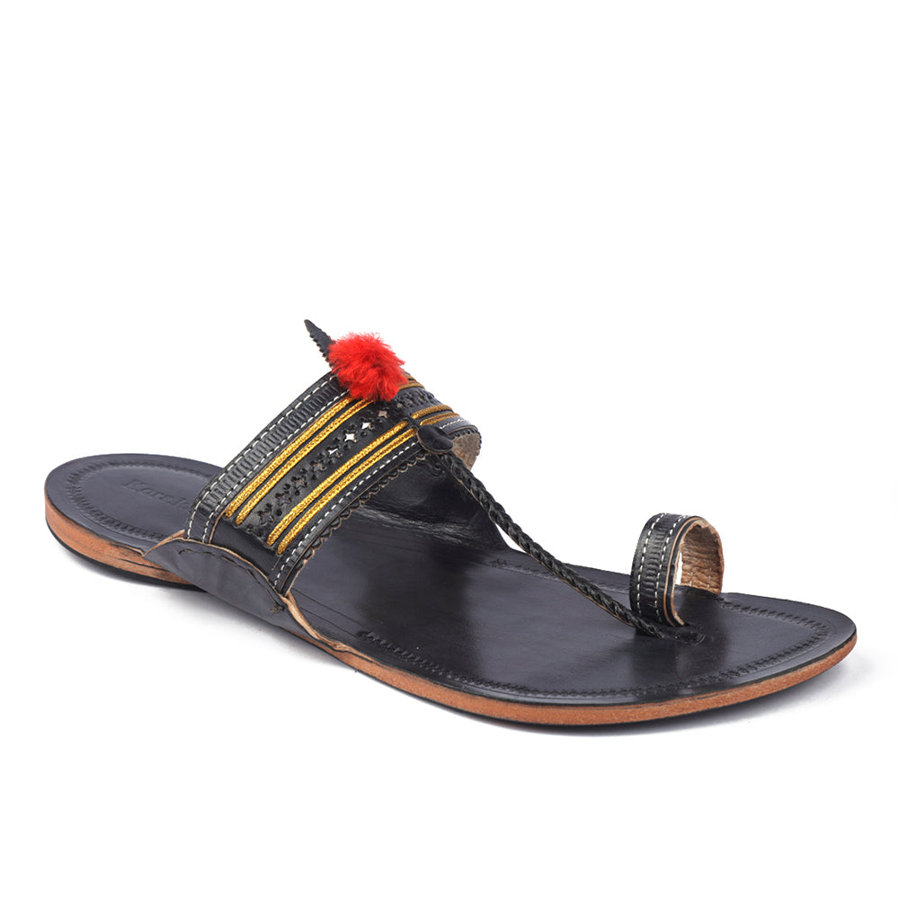 Black Handstitched Leather Kolhapuri Men Slipper
