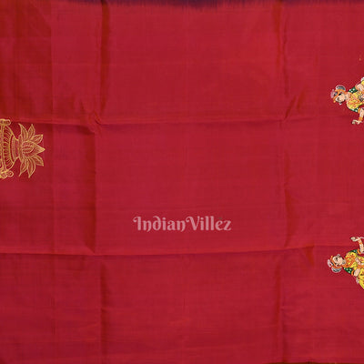 Bright Green with Red Doli Barat Theme Hand-Painted Pattachitra Saree