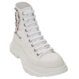 Alexander Mcqueen Tread Slick Boot White Silver Crystal (Women'S)