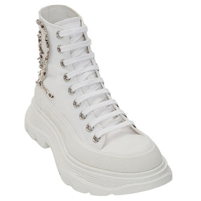 Alexander Mcqueen Tread Slick Boot White Silver Crystal (Women'S)