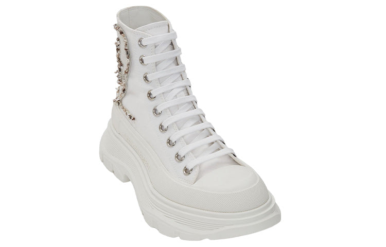 Alexander Mcqueen Tread Slick Boot White Silver Crystal (Women'S)