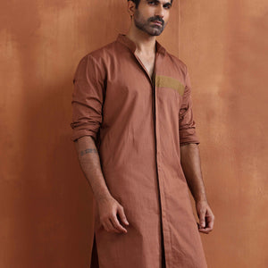 trueBrowns Men's Brown Cotton Front Open Kurta