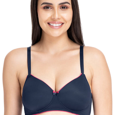 Casual Chic Solid Padded Non-Wired T-Shirt Bra - Midnight-Red Obsession