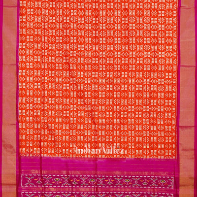 Exclusive Deep Orange Pochampally Ikat Handloom Silk Saree