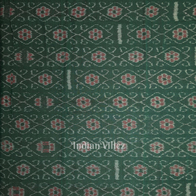 Bottle Green Flower Pasapali Design Sambalpuri Odisha Ikat Cotton Fabric