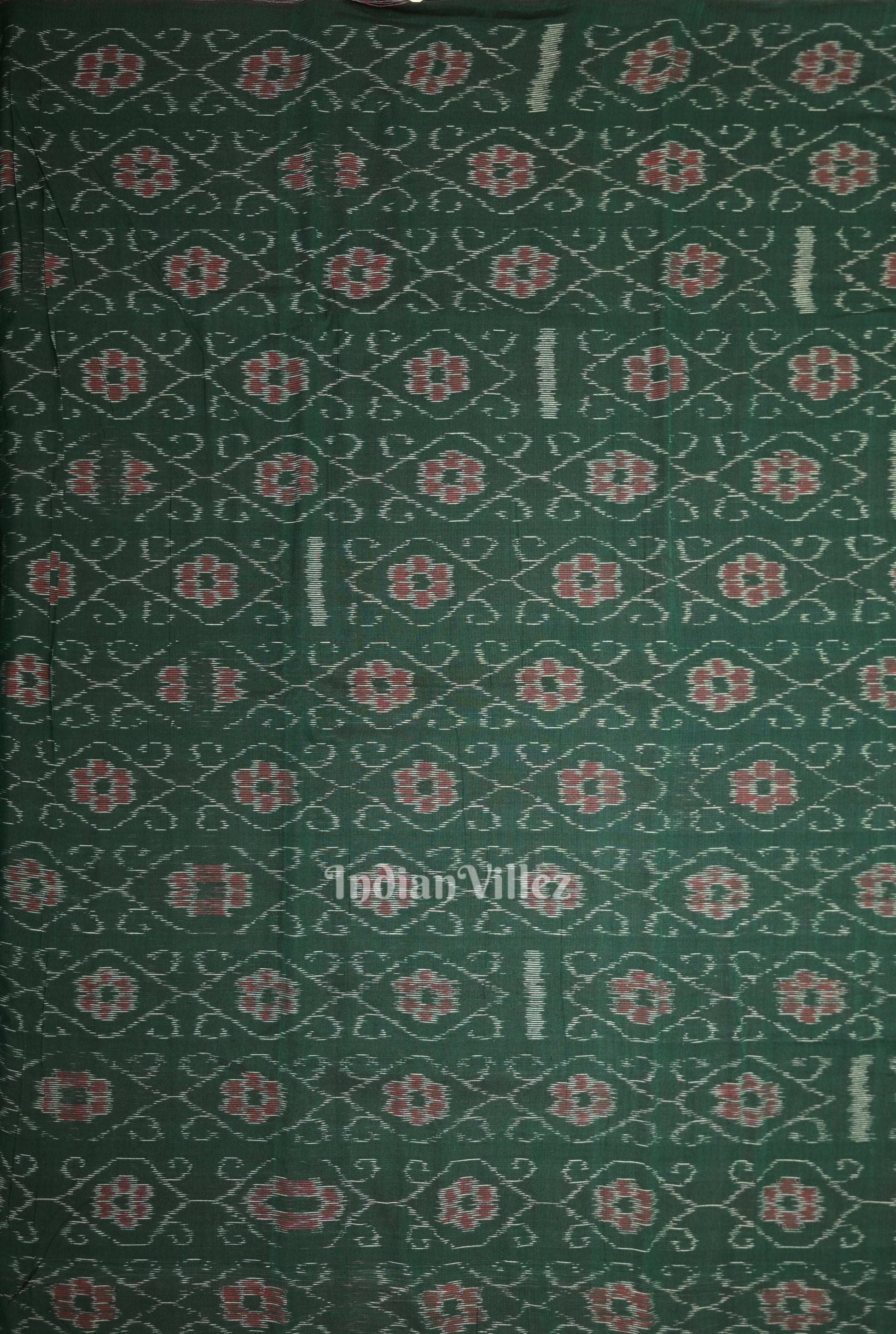 Bottle Green Flower Pasapali Design Sambalpuri Odisha Ikat Cotton Fabric