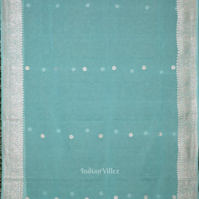 Light Blue Pure Khaddi Chiffon Banarasi Saree