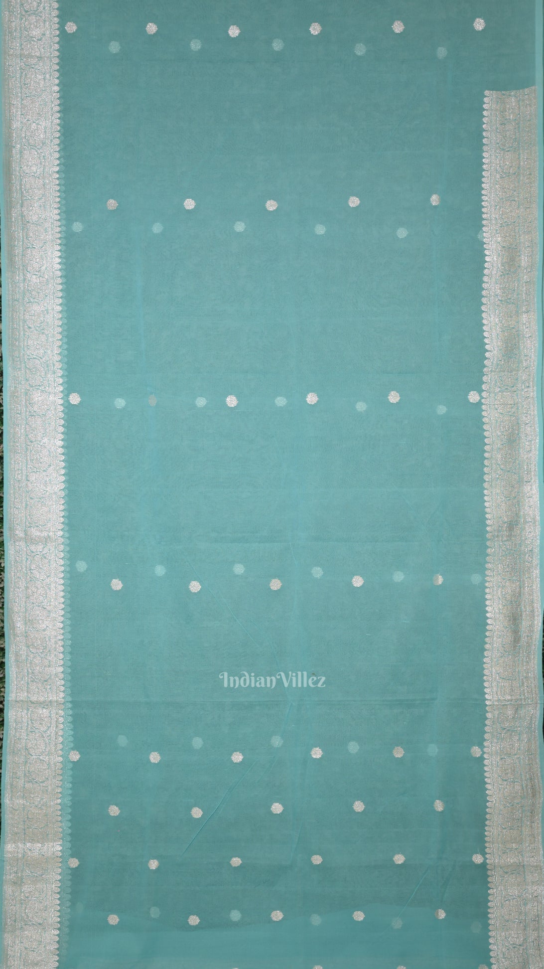 Light Blue Pure Khaddi Chiffon Banarasi Saree