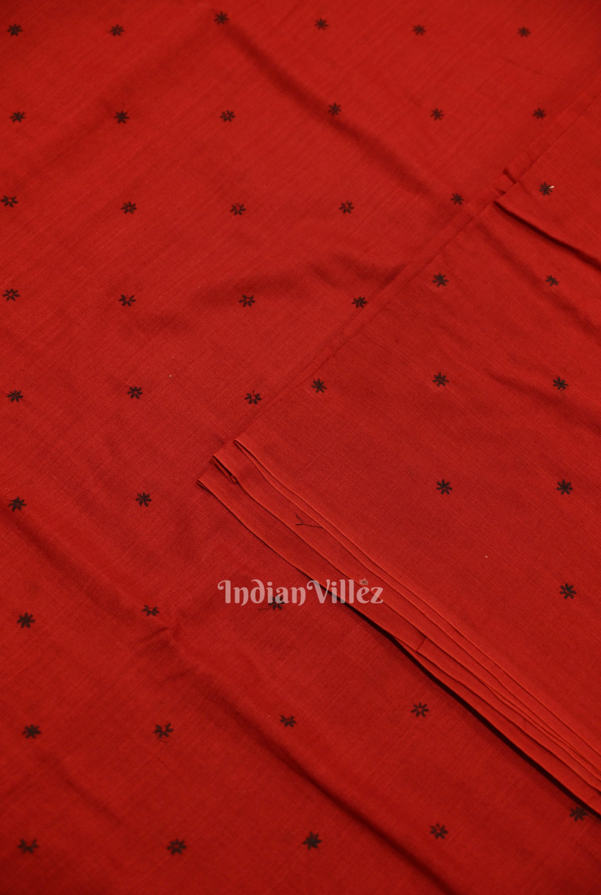 Red Floral Motif Odisha Ikat Cotton Fabric