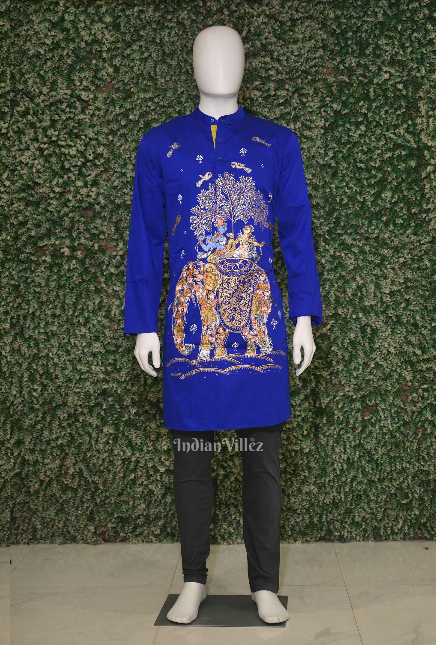 Royal Blue Radha Krishna  Hand-Painted Pattachitra Kurta