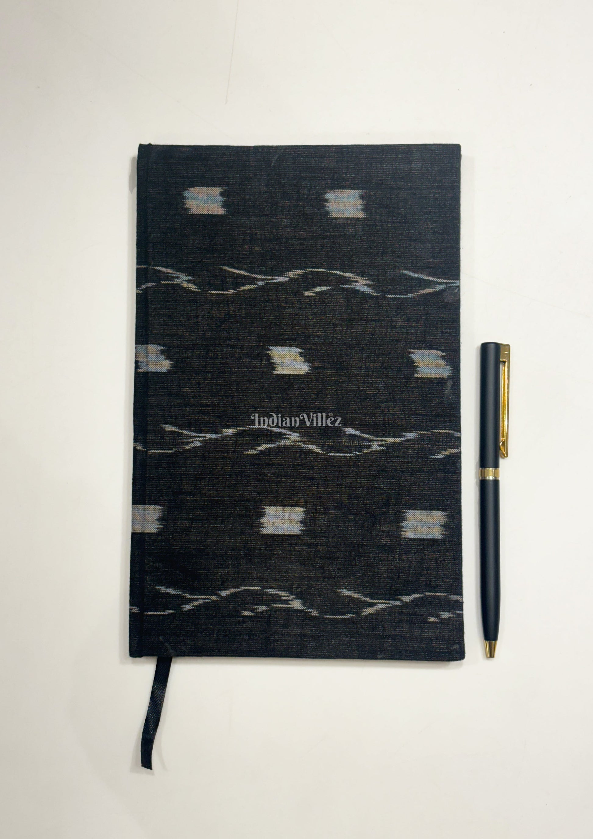 Black Butta design Handmade Ikat Woven Cotton Fabric Cover Diary