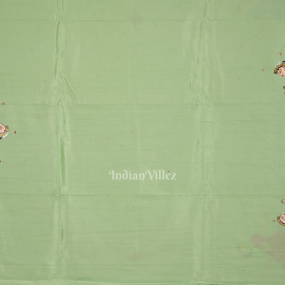 Pista Green Odishi Dancer Hand-Painted Pattachitra Saree