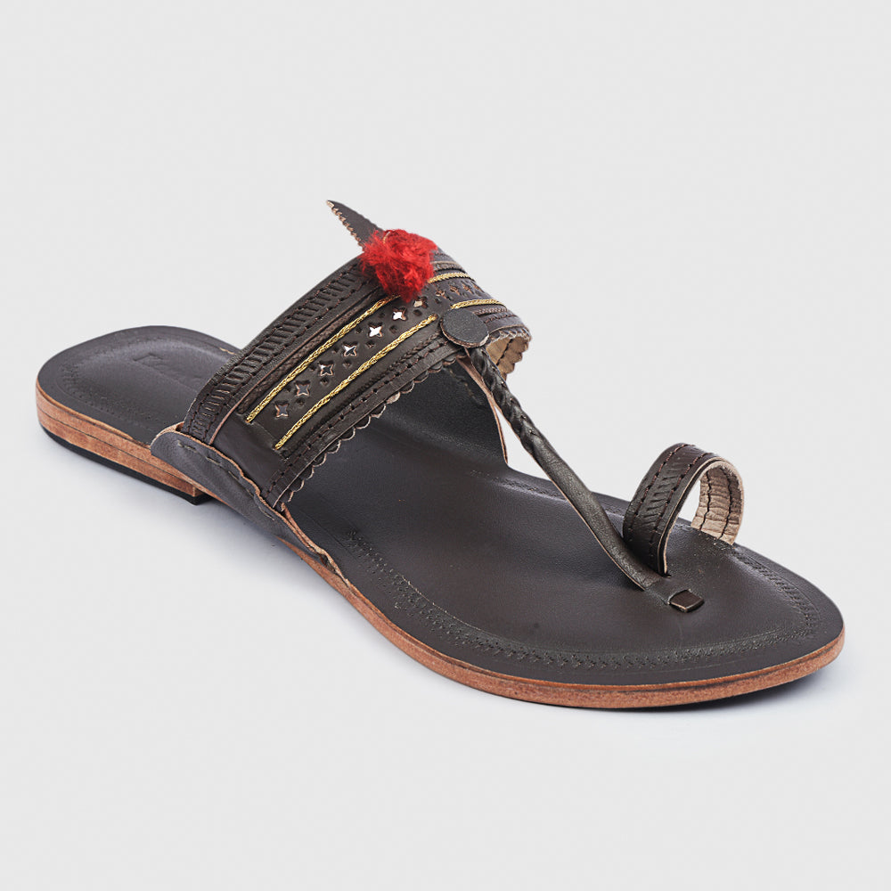 Brown Handstitched Leather Kolhapuri Women Slipper
