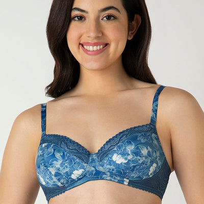 Demure Padded Non-Wired Demi Bra - Floral Fusion Print