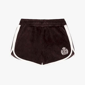 SPORTY & RICH | NY CREST VELOUR SHORT { BROWN