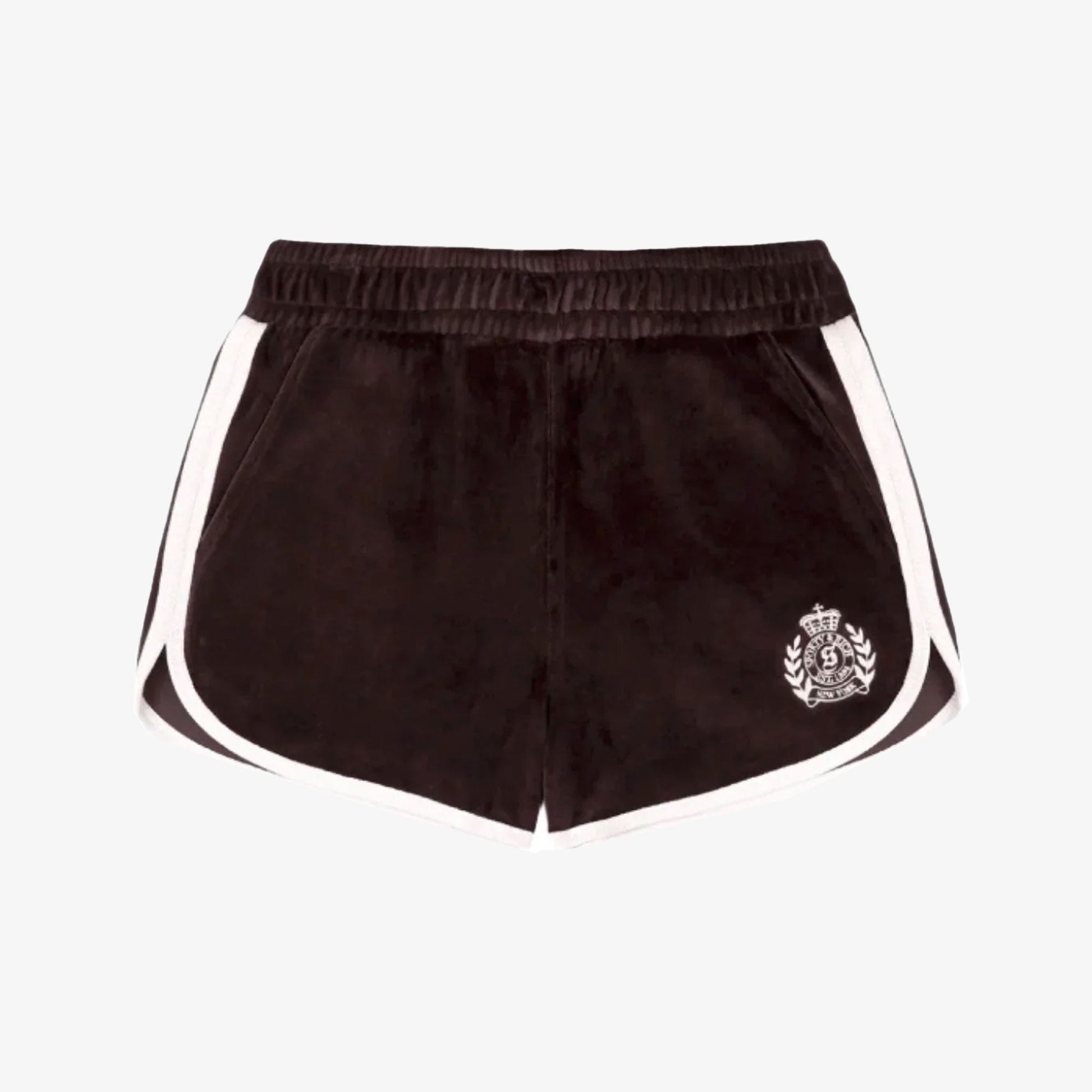 SPORTY & RICH | NY CREST VELOUR SHORT { BROWN