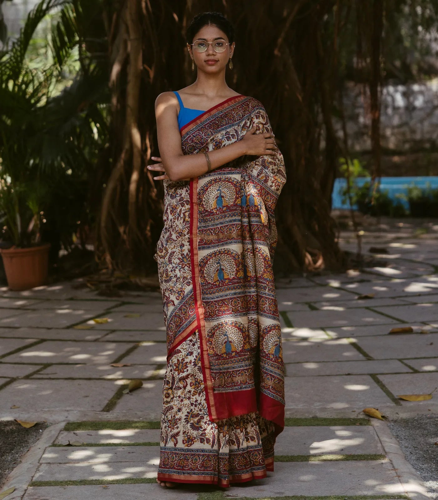 Cream Handloom Chanderi Cotton Saree With  A Printed Kalamkari Design