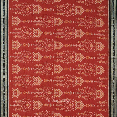 Maroon Red Black Tribal Theme Odisha Ikat Sambalpuri Cotton Saree
