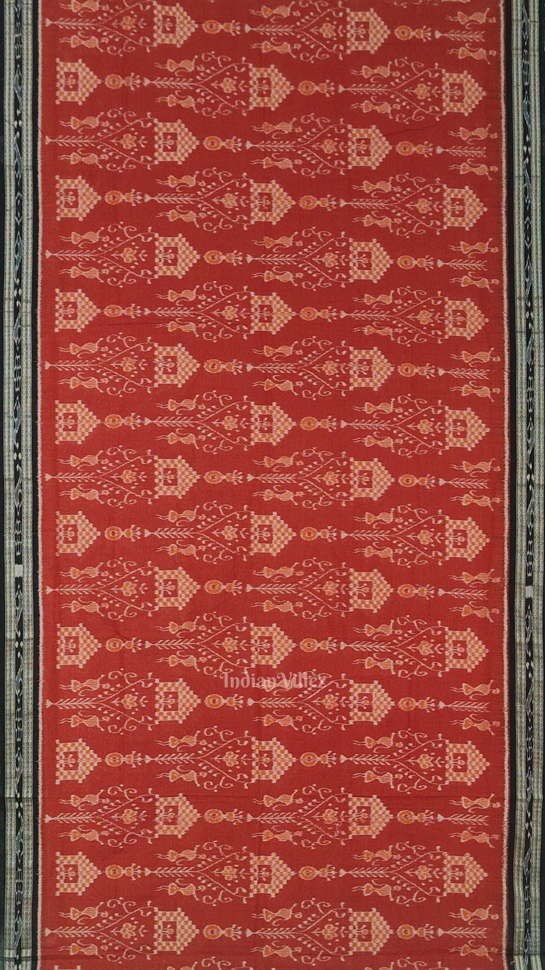 Maroon Red Black Tribal Theme Odisha Ikat Sambalpuri Cotton Saree