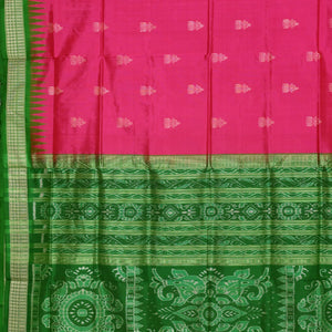 Rani Pink Green Bomkai Sambalpuri Silk saree