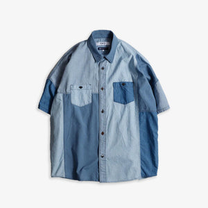 FDMTL | PATCHWORK S/S SHIRT 3YR WASH  { INDIGO