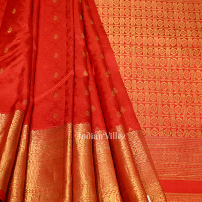 Red Woven Brocade with Golden Broder Bridal Kanjivaram Silk Saree