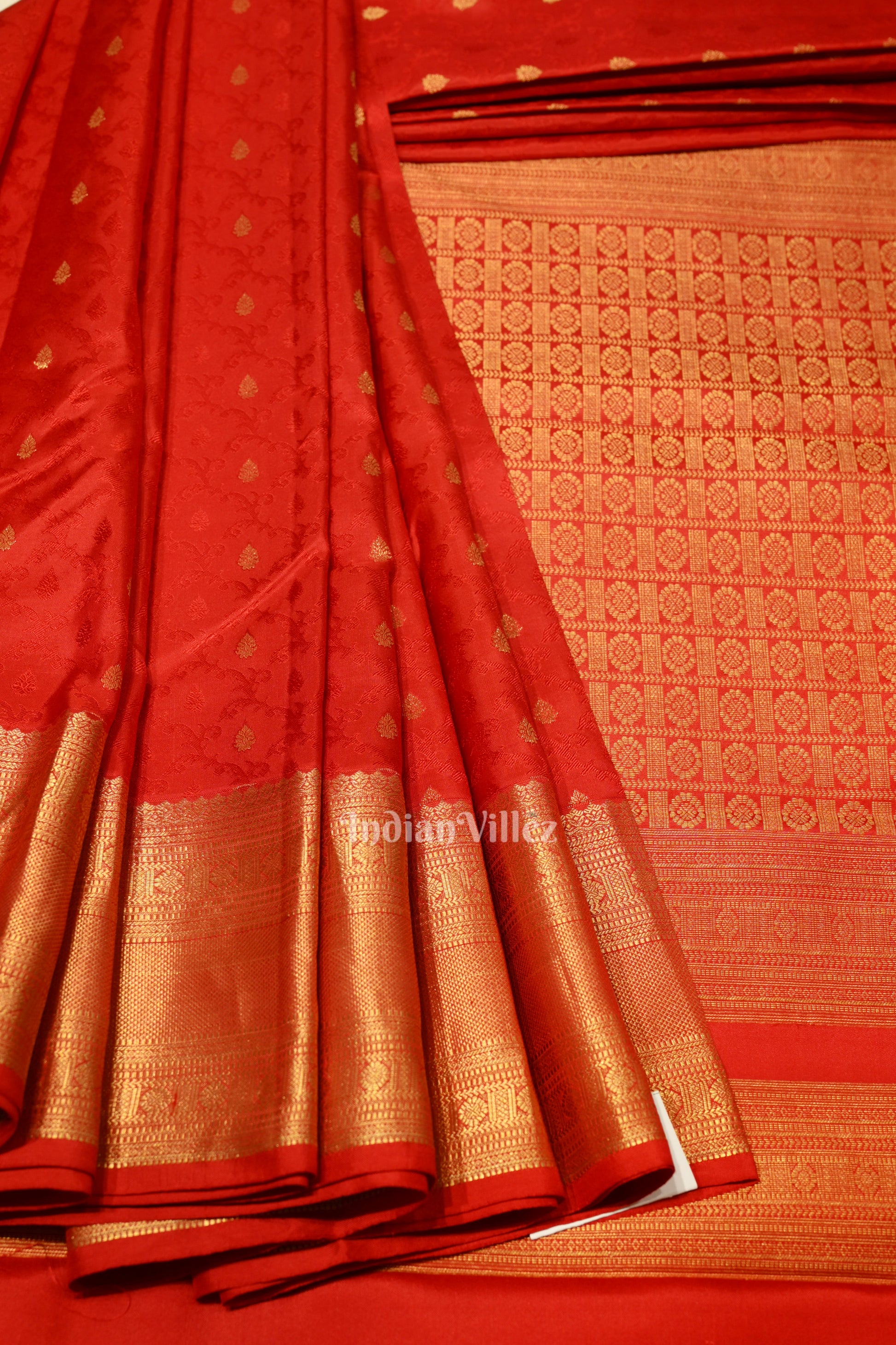Red Woven Brocade with Golden Broder Bridal Kanjivaram Silk Saree