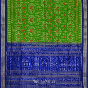 Parrot Green with Peacock Blue Odisha Ikat Sambalpuri Silk Saree