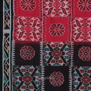 Red Black Odisha Ikat Maniabandha Cotton Saree