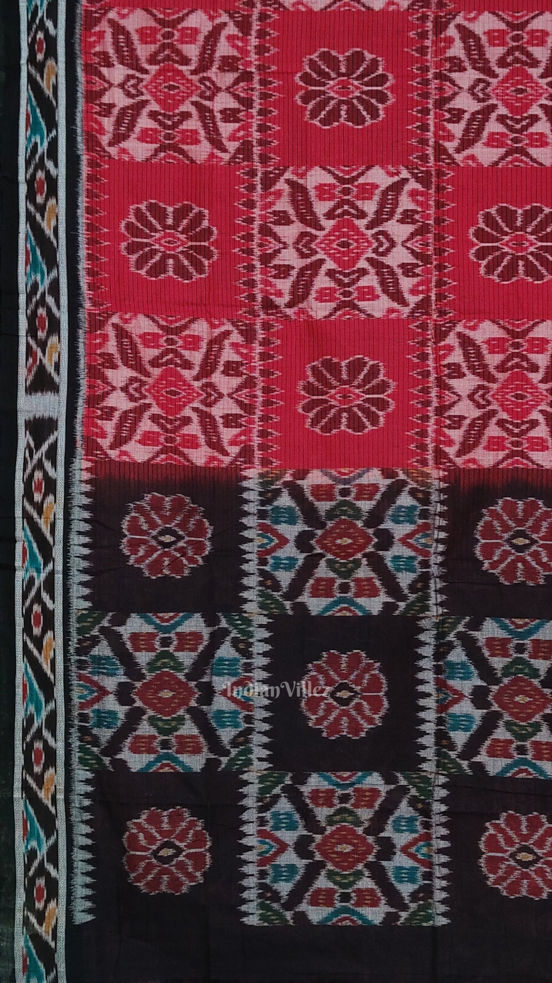 Red Black Odisha Ikat Maniabandha Cotton Saree