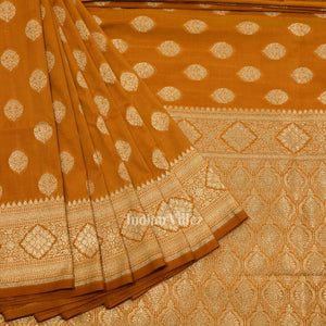 Orange Soft Pure Mashru Satin Silk Banarasi Saree