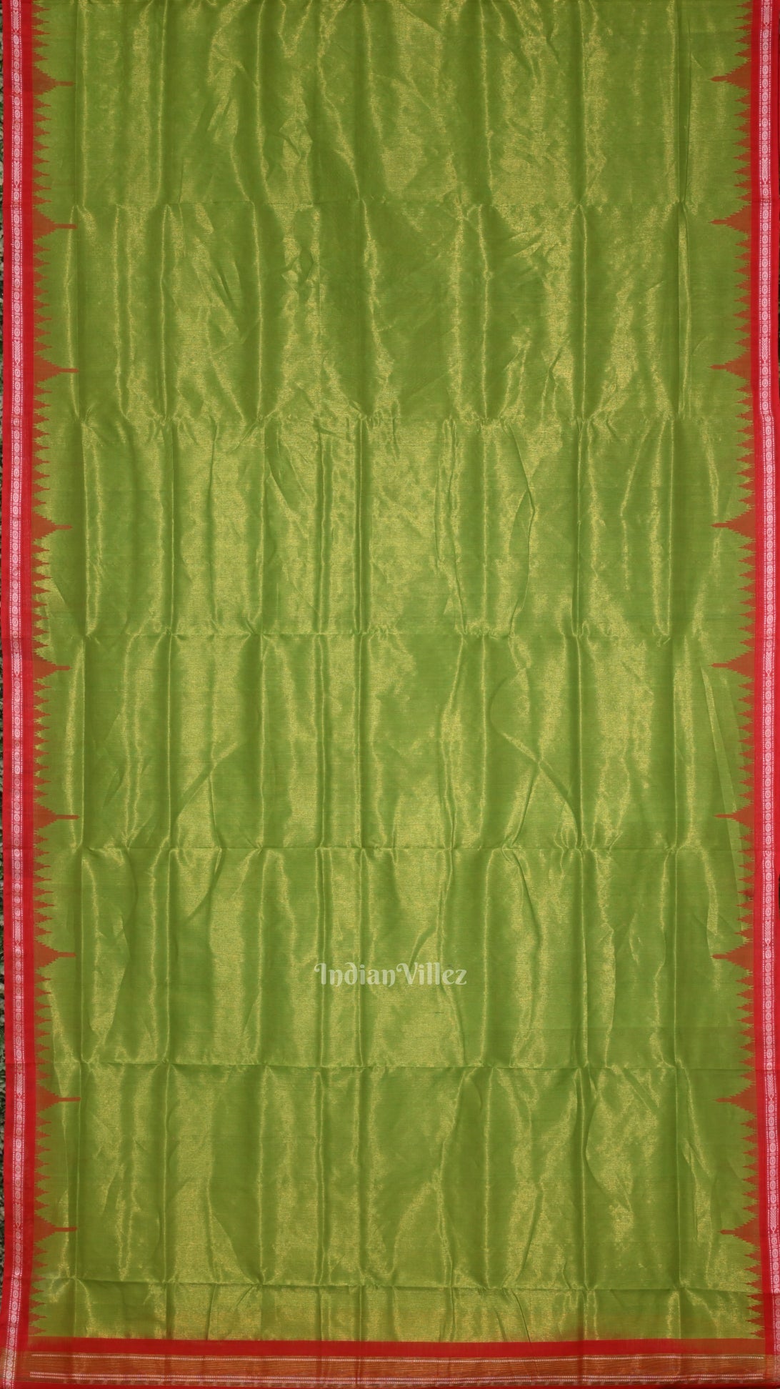 Parrot Green Red Phoda Kumbha Sambalpuri Cotton Tissue Saree