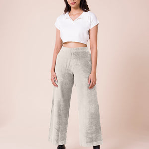 Women Solid Light Beige Mid Rise Corduory Wide Pants