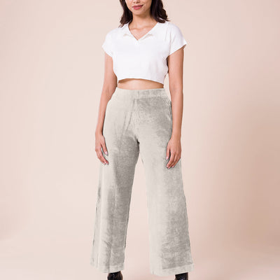Women Solid Light Beige Mid Rise Corduory Wide Pants