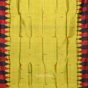 Mehendi Green Phoda Kumbha with Animal Motif  Double Pallu Berhampuri Silk Saree