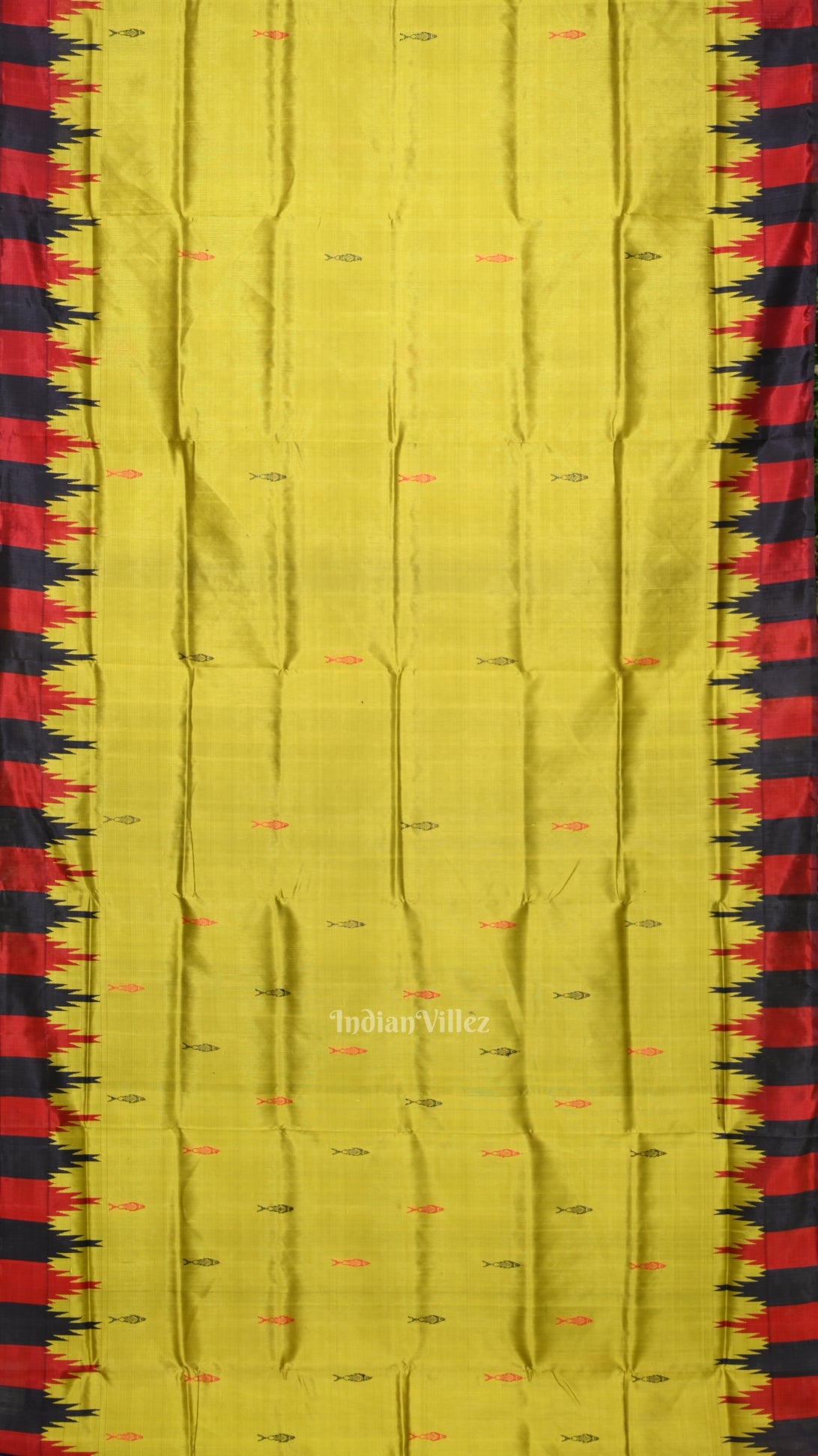 Mehendi Green Phoda Kumbha with Animal Motif  Double Pallu Berhampuri Silk Saree