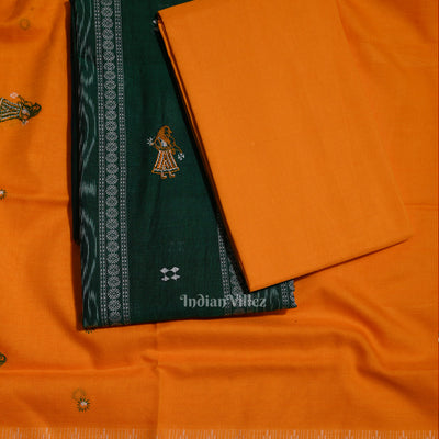 Green Yellow Doll Odisha Ikat Sambalpuri Cotton Dress Set with Dupatta