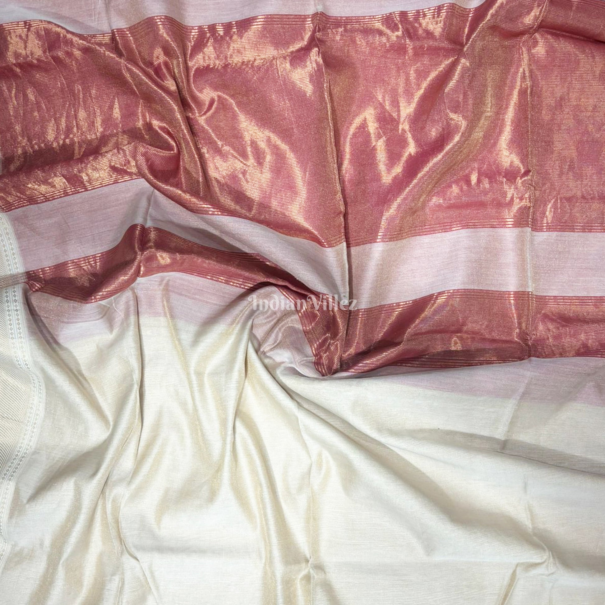 Off White Pure Silk Cotton Maheshwari Saree with Zari Border